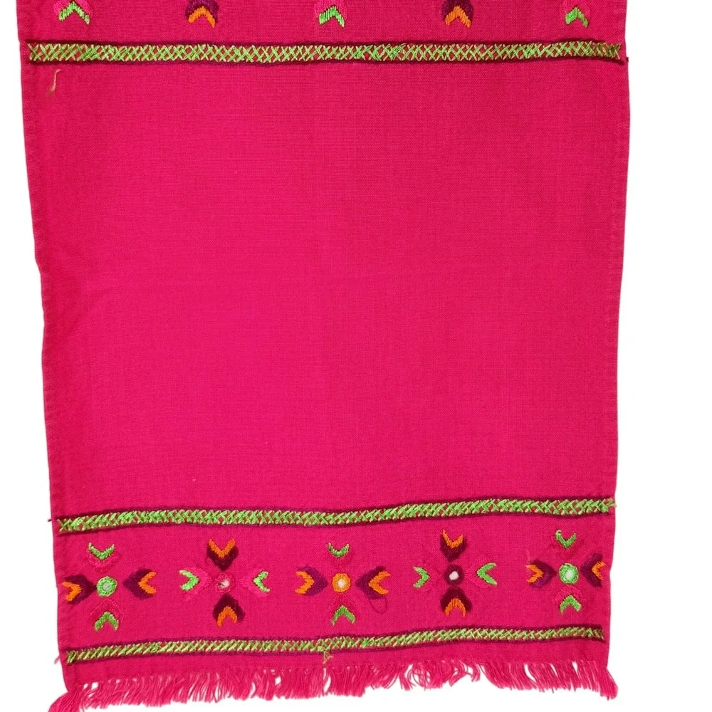 Placemats Set 12 Pink Embroidered Cotton Boho Handmade Fringe Ethnic Table Decor